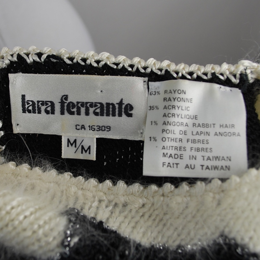 Vintage 80s Lara Ferrante Short Sleeve Angora Trim Sweater M - Picture 10 of 10